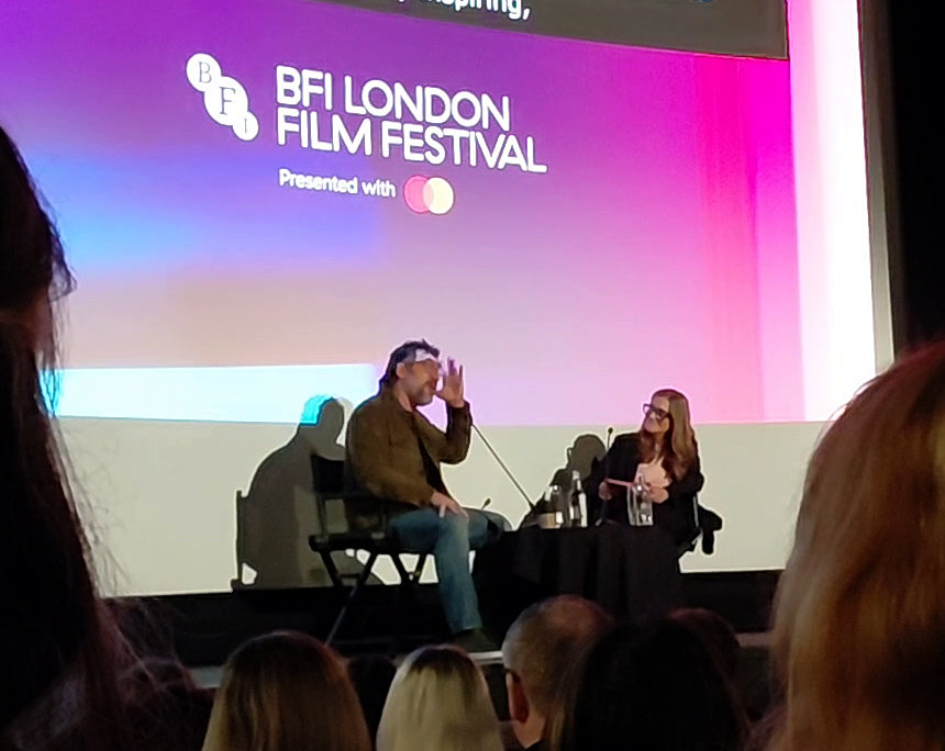 Javier Bardem with María Delgado at the Screentalk 2026